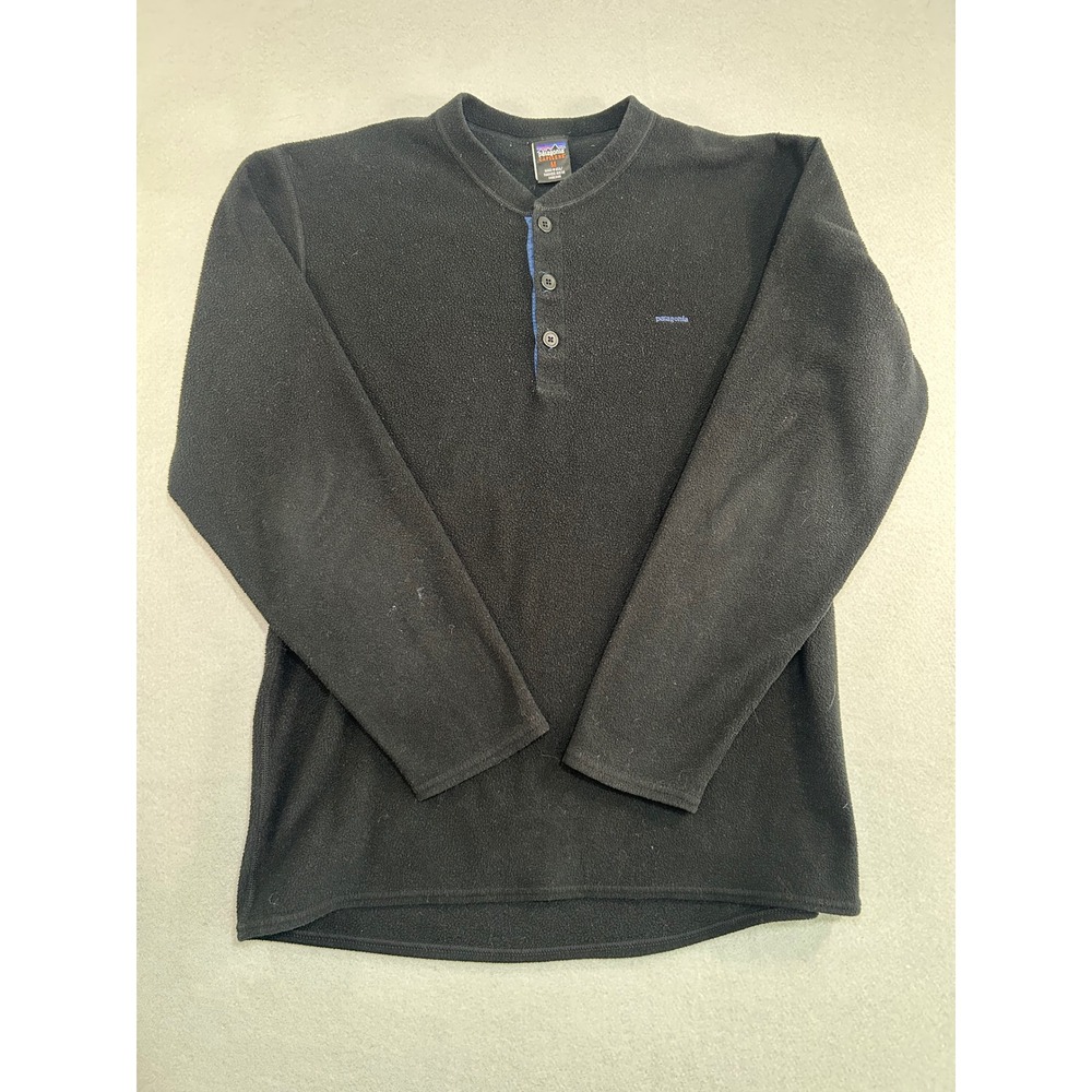 Vintage Patagonia Capilene Fleece Henley Pullover Mens Medium Black USA Made 90s